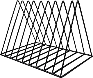 AvoDovA Stojak na czasopisma na biurko, 9 przegródek trójkątny organizer na książki metal, stojak na płyty winylowe, wolnostojący, stojak na dokumenty, wielofunkcyjny organizer na biurko na dokumenty gazety CD