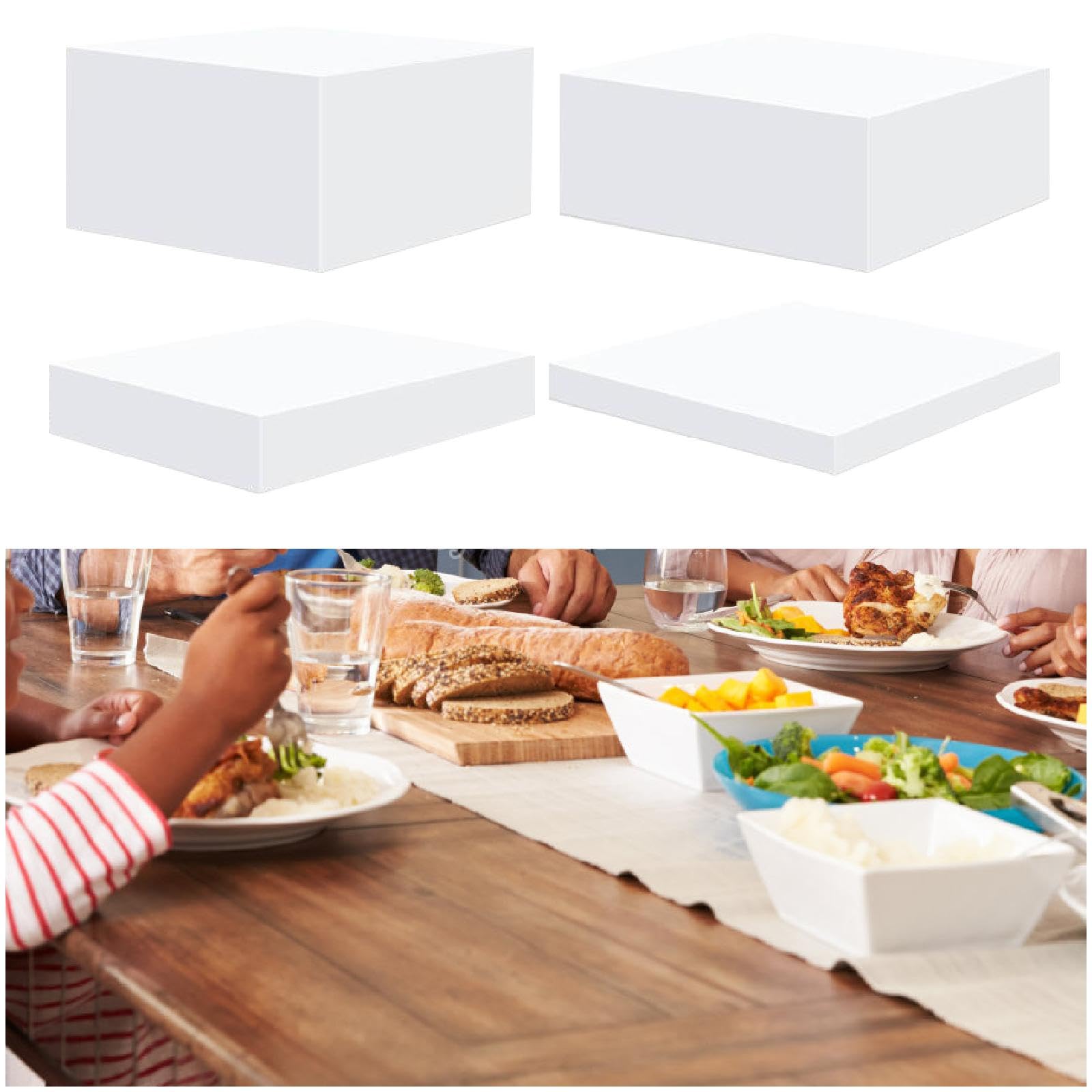 Sharplace 4 Pièces Acrylique Cube Présentoir Riser Alimentaire Riser, 5 Côtés, Présentoir Buffet Riser Nidification Riser pour Aliments À Collectionner Dessert, Blanc L