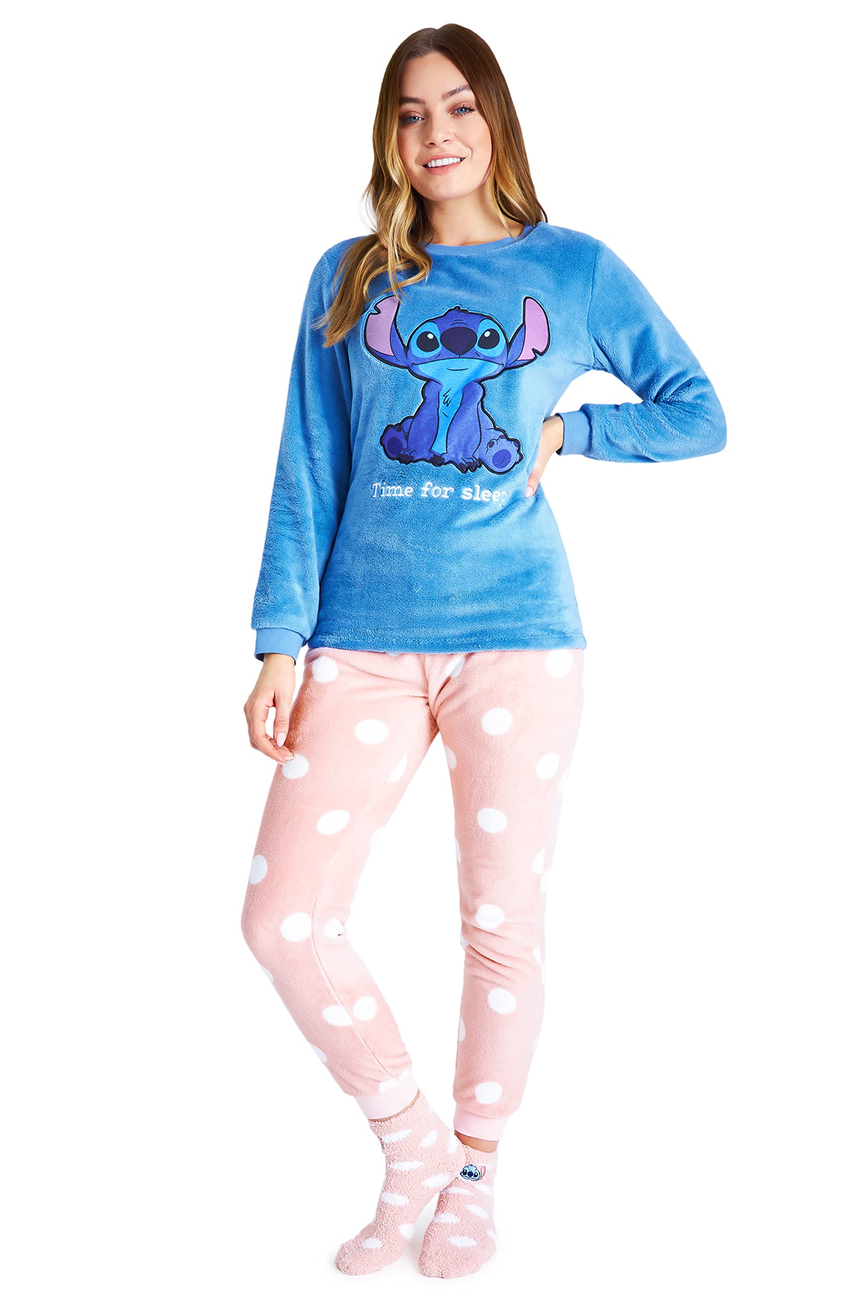 Disney-Pijama-Mujer-Invierno-de-Polar-con-Calcetines-Stitch-Mickey-Minnie-Baby-Yoda