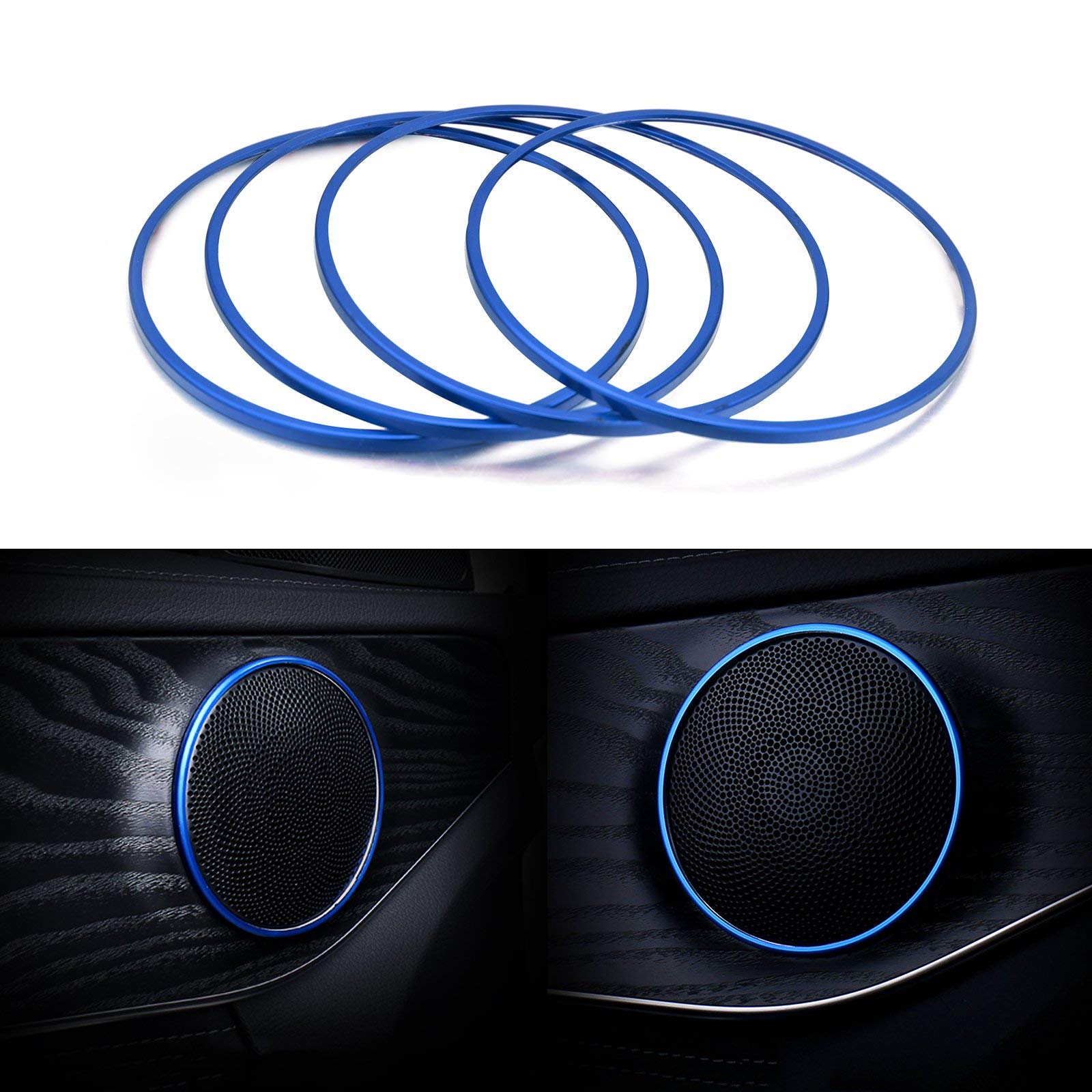 Xotic Tech 4pcs Aluminum Car Door Audio Speaker Ring Cover Trim Decal for Mercedes Benz W205 C-Class GLC Class GLC200L 2015+ Blue #KR106B