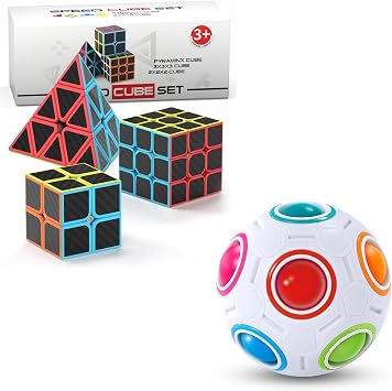 Vdealen Magic Rainbow Puzzle Ball & 2x2x2 3x3x3 Pyramid Speed Cube Set