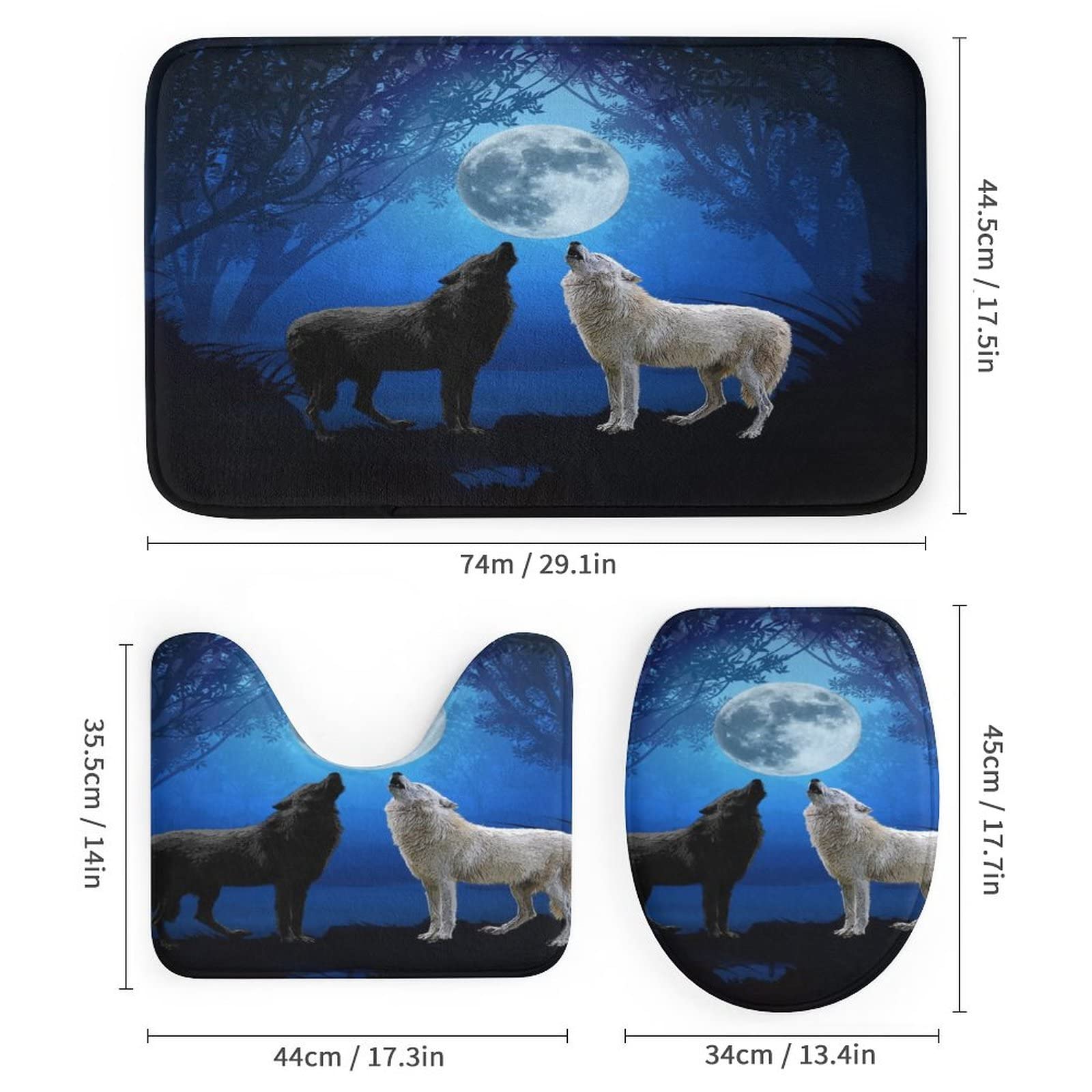 Kazynee Boys Black & White Wolf Bathroom Set - 4 Piece Shower Curtain, Rug, Mat & Toilet Cover - View #8