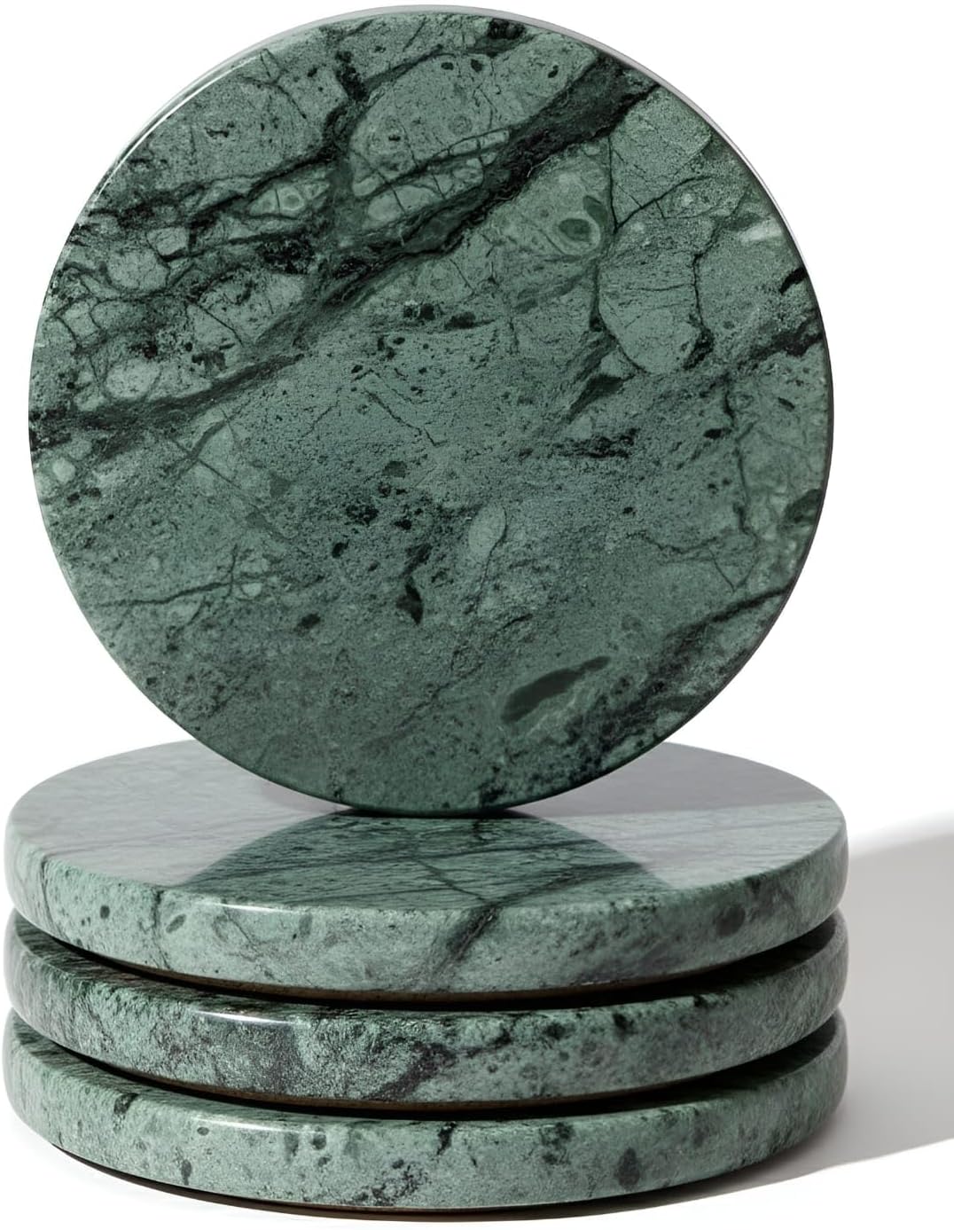 SS Antiquity&Marble Set of6–3.5 Egyptian Handmade Black Marble Coasters–Luxury Drink Coasters for Coffee Table,Home Bar,Kitchen&Office–Natural Stone Design with Soft Velvet Base. (Green, 4)