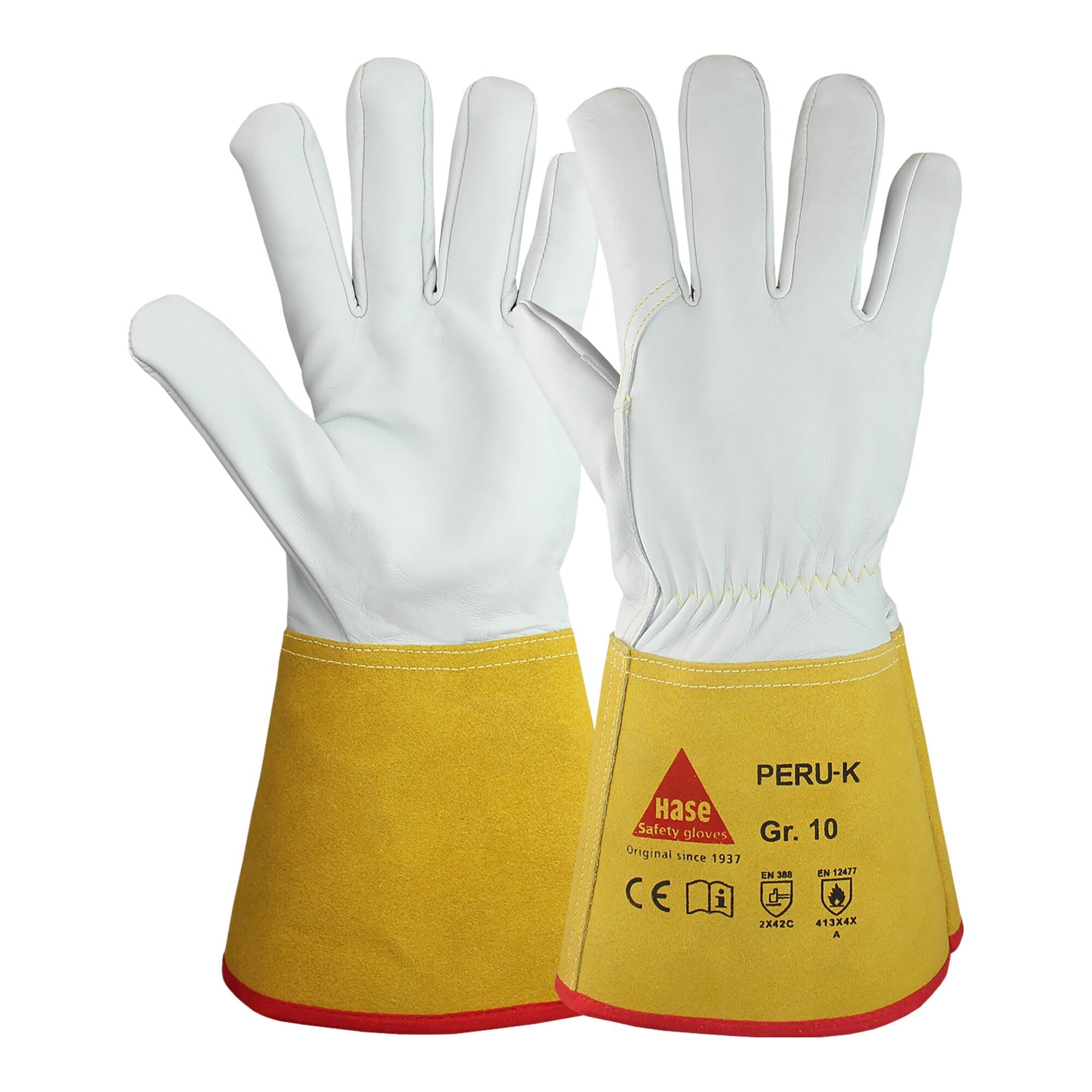Hase Peru-K - Guantes de seguridad para soldadores (talla 9, piel de napa de oveja, 10 unidades)