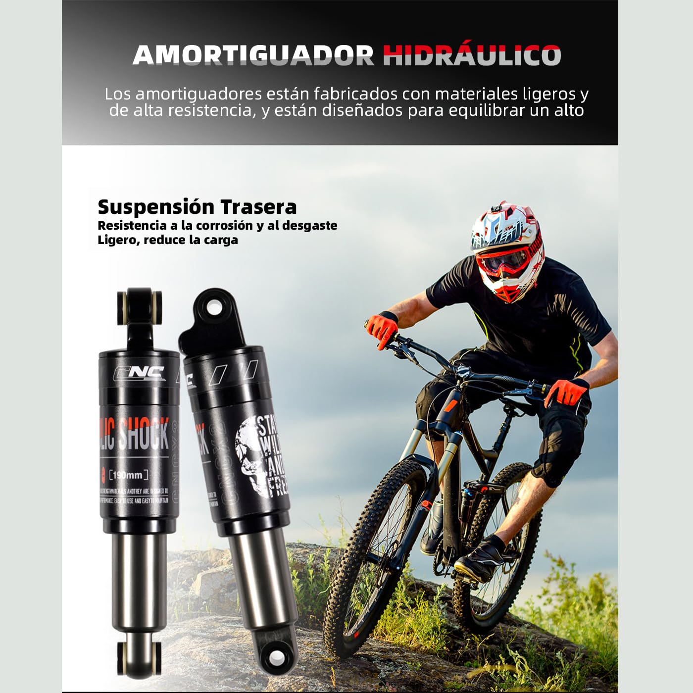 Amortiguador Trasero Bicicleta,Amortiguador Hidráulico 120mm 125mm 150mm 165mm 185mm 190mm 200mm, Suspensión Trasera Bici para Montaña,Scooter,Patinete Electrico,ebike,Eléctrica,165x750Lbs.