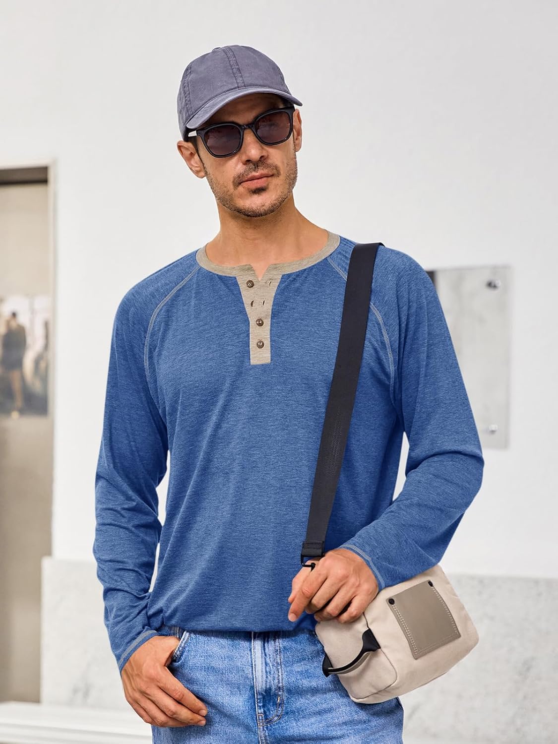 Yousify Mens Henley Shirts Long Sleeve Casual Basic T Shirts Button Vintage Lightweight Cotton Tee Tops - Image 6