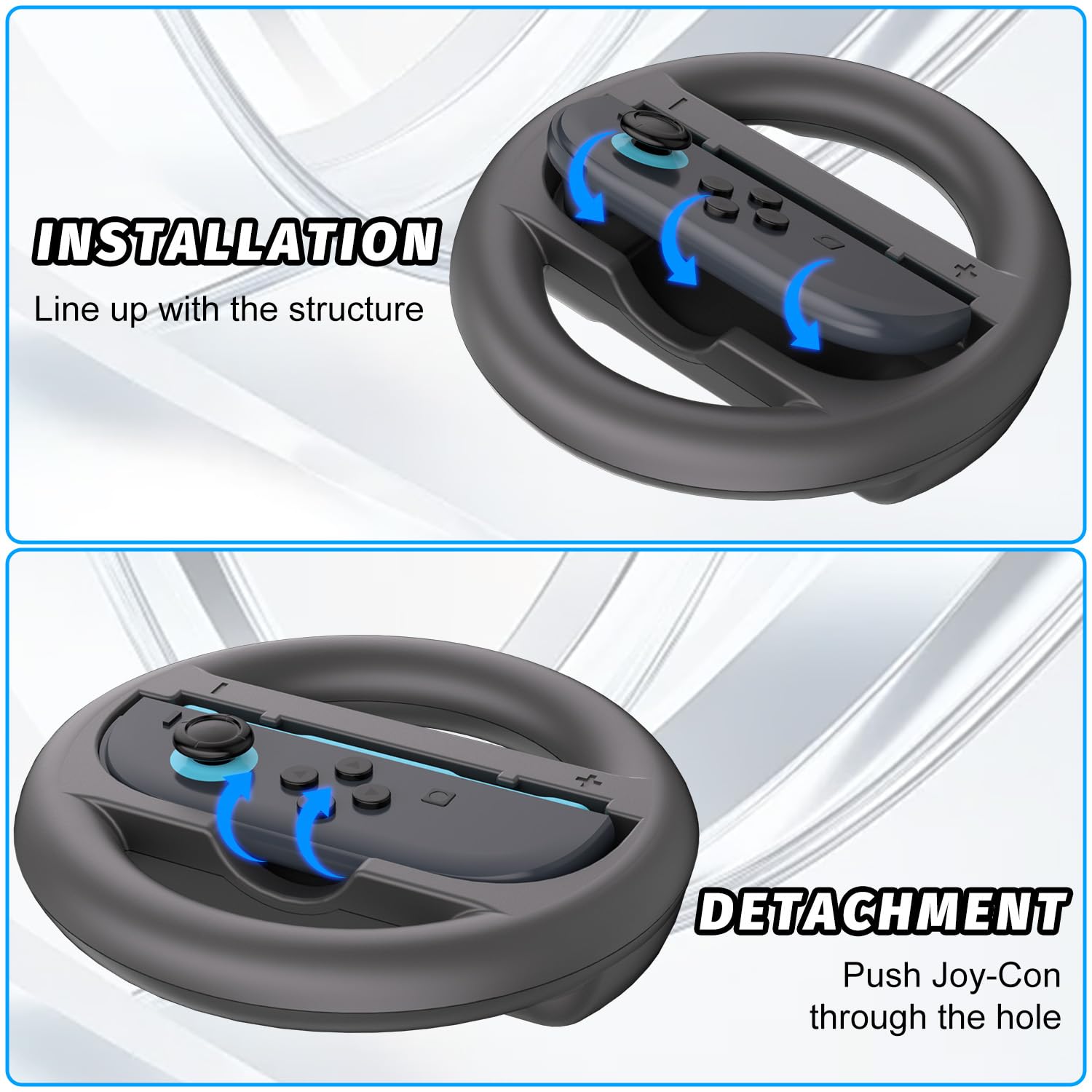 Aukuoy Switch 2 Steering Wheel for Mario Kart 9 Steering Wheel Controllers for Nintendo Switch 2 Joy-Con Attachment Accessories for Mario Kart - 1 Pair Black - Image 5