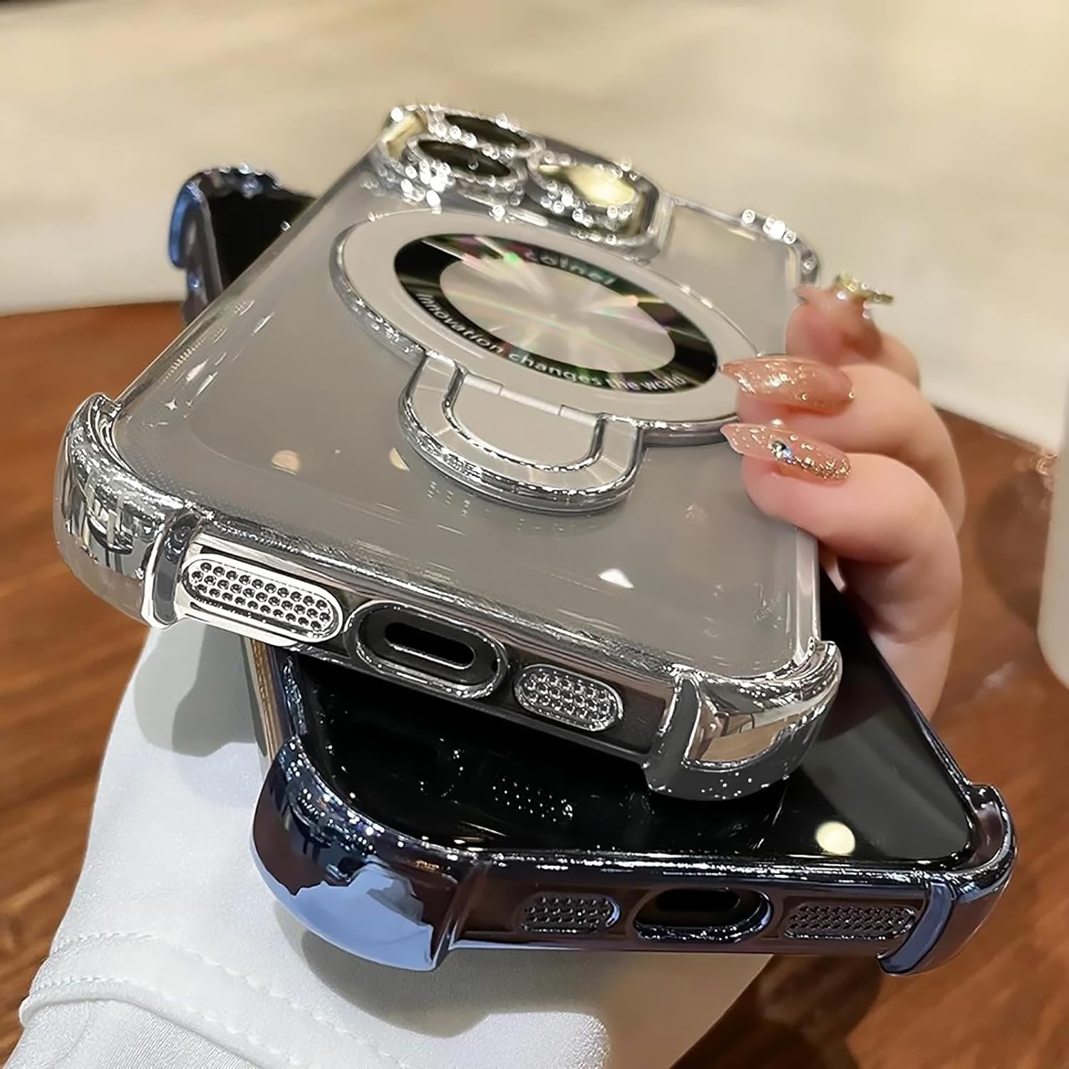 Compatible with iPhone 13 Pro Max Case for Metal Ring Kickstand,[Military Grade Drop Protection] Four Corners Shockproof Bling Durable Slim Stand Case for iPhone 13 Pro Max(Silver) - Image 3