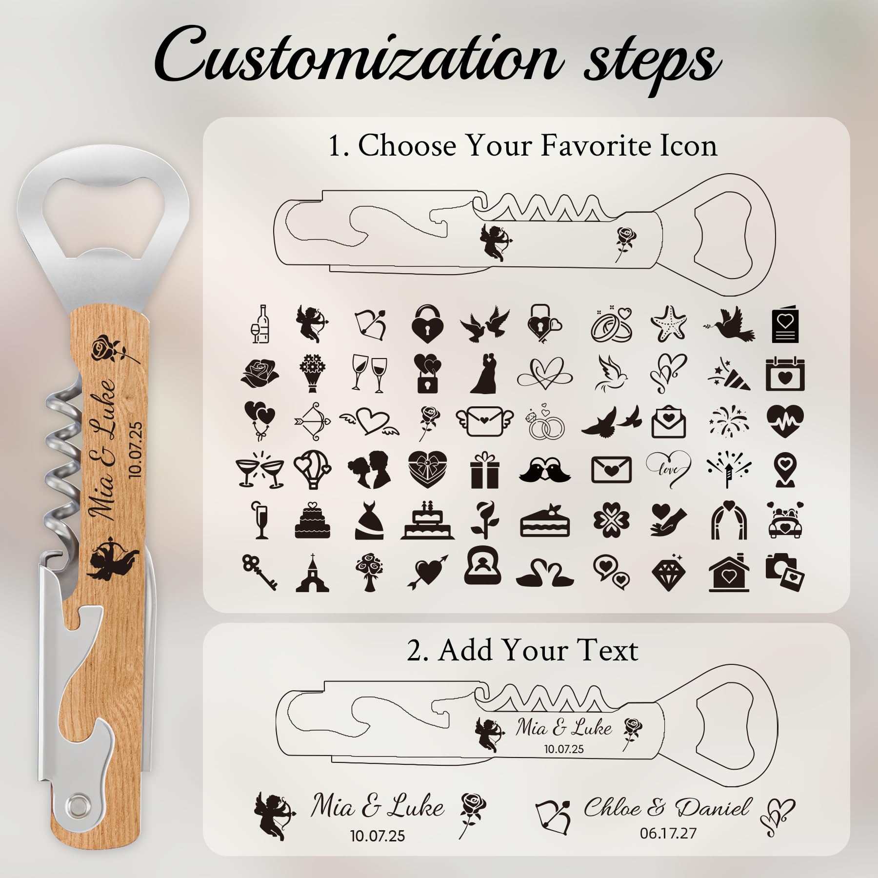 30 Pezzi Cavatappi Personalizzato - Apribottiglie Personalizzato Bomboniere Matrimonio Originali | Cavatappi Vino Regali con Nome