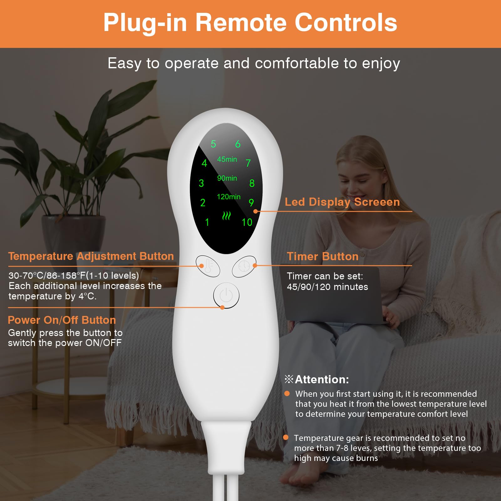 CYFIE 2 IN 1 Fußwärmer & Heizkissen Elektrisch 85x43cm, 10 Temperaturstufen, 30-70℃ Schnelle Erwärmung, Wärmekissen Elektrisch, Heizkissen mit Abschaltautomatik für Füße Rücken Schulter Bauch