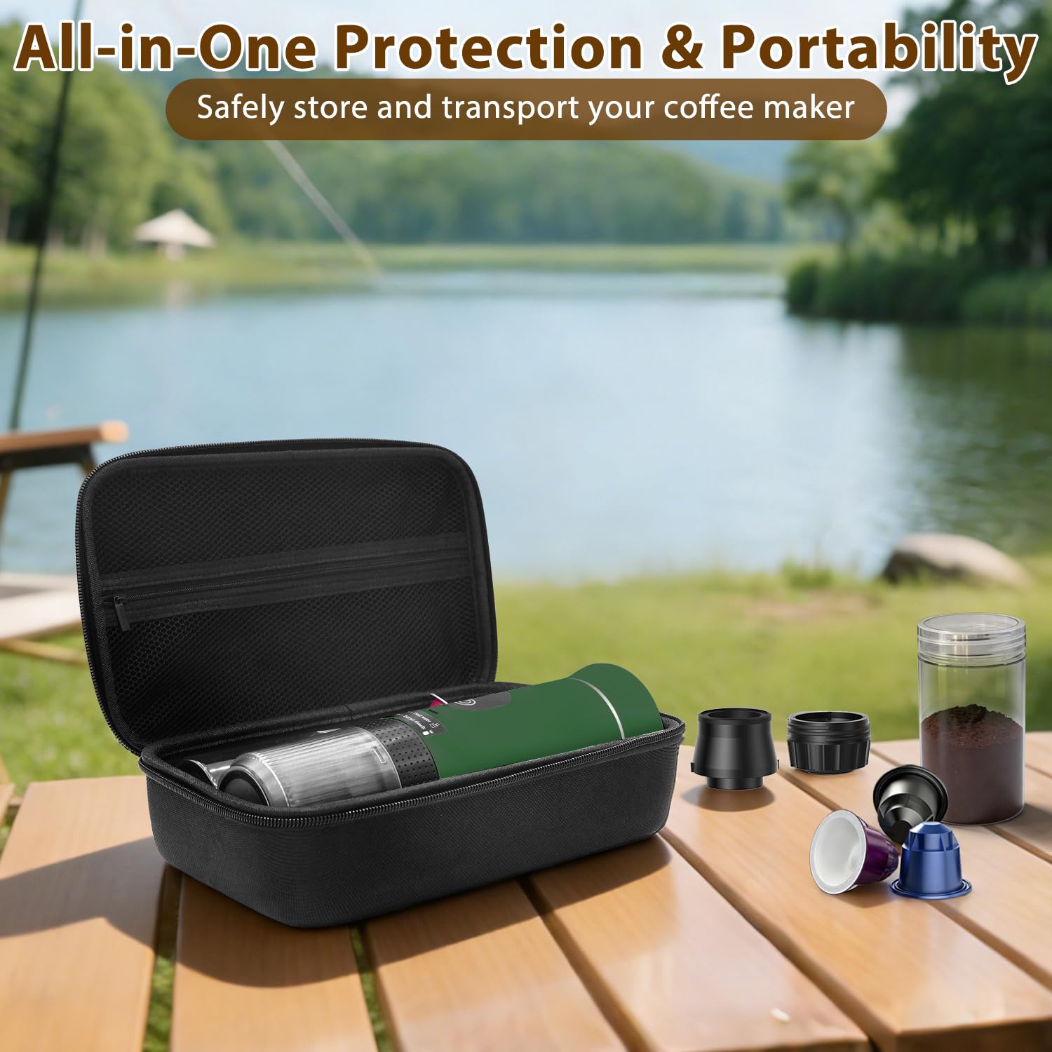 Macchina da caffè portatile per viaggi e campeggio, macchina per caffè espresso portatile con borsa, ricaricabile senza fili, a batteria, per caffè macinato, NS Capsule RV, escursionismo
