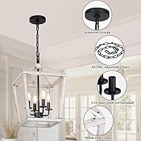 Vista 4 de Candelabro rústico de 4 luces, lámpara de granja con jaula de roble blanco cepillado y cadena ajustable, base E12, lámpara colgante geométrica