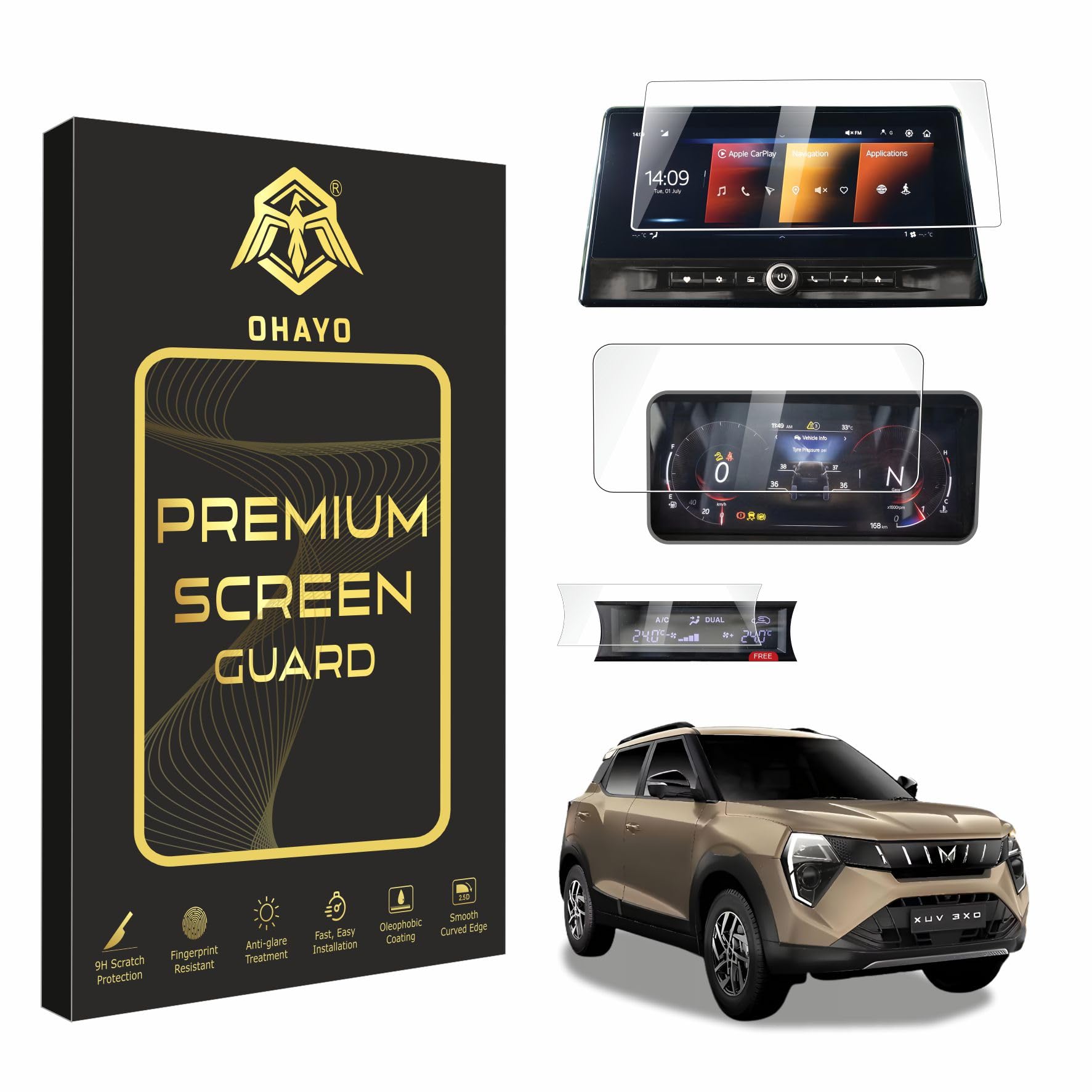 OHAYO 3 Pack Display Screen Protector for Mahindra XUV3XO 2024 Facelift | 10.25 Inch Touch Infotainment & Instrument Cluster Guard | HD Clear | Car Interior Accessories (Non-Tempered)
