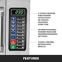 Vista 4 de Waring Horno microondas comercial WMO90 de servicio medio, 0.9 pies cúbicos, 10 ajustes de memoria programables, 5 niveles de potencia, construcción