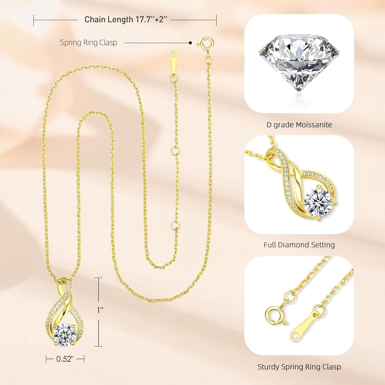 KRZ Moissanite Necklace Gifts for Her, Anniversary Birthday Christmas Valentines Mothers Day Present Ideas for Mom Wife Girlfriend, Jewelry for Women