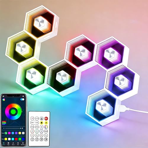 Miniatura 9 de Pack de 6 Luces Hexagonales de Pared RGBW - Panel de Luces Led Hexagonales para Decoración de Habitación, Luces de Pared, con Sincronización de