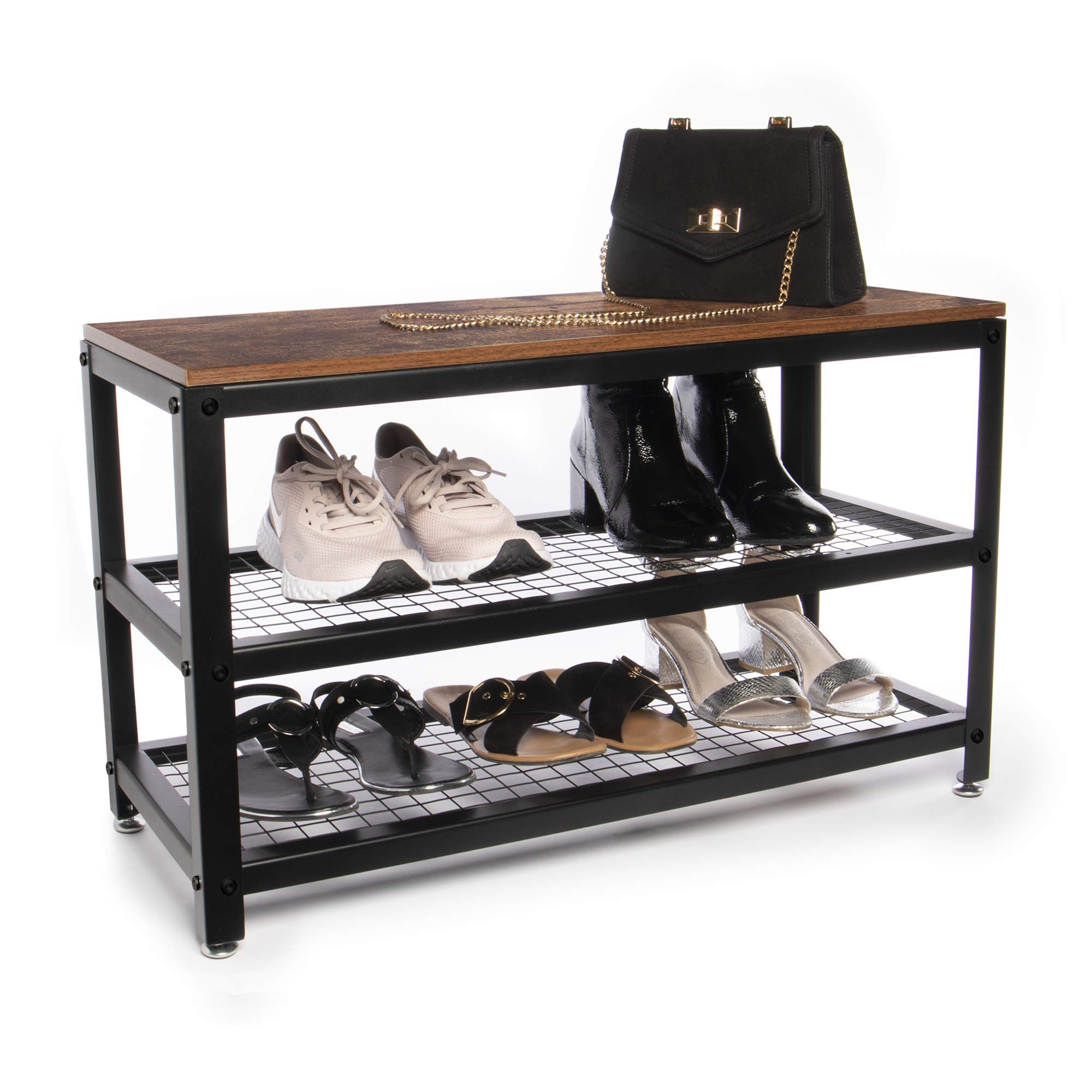 Buy 3 Tier Shoe Rack Bench Industrial Style Wooden Shoe Storage