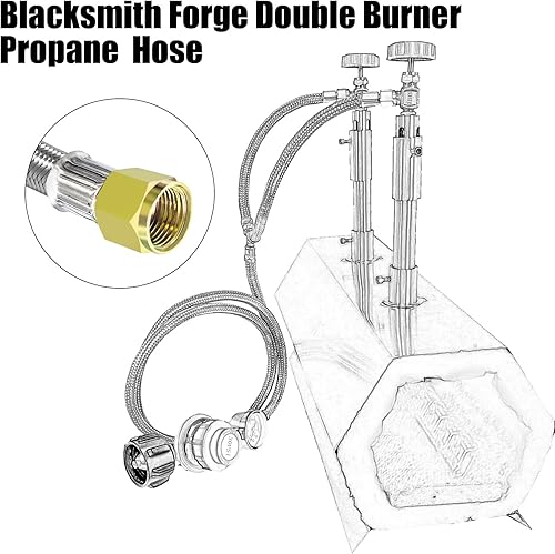 Miniatura 2 de Regulador de propano ajustable de 0-30 PSI, manguera trenzada de acero inoxidable con manómetro, 2 mangueras de divisor en Y QCC1 a 38 pulgadas,
