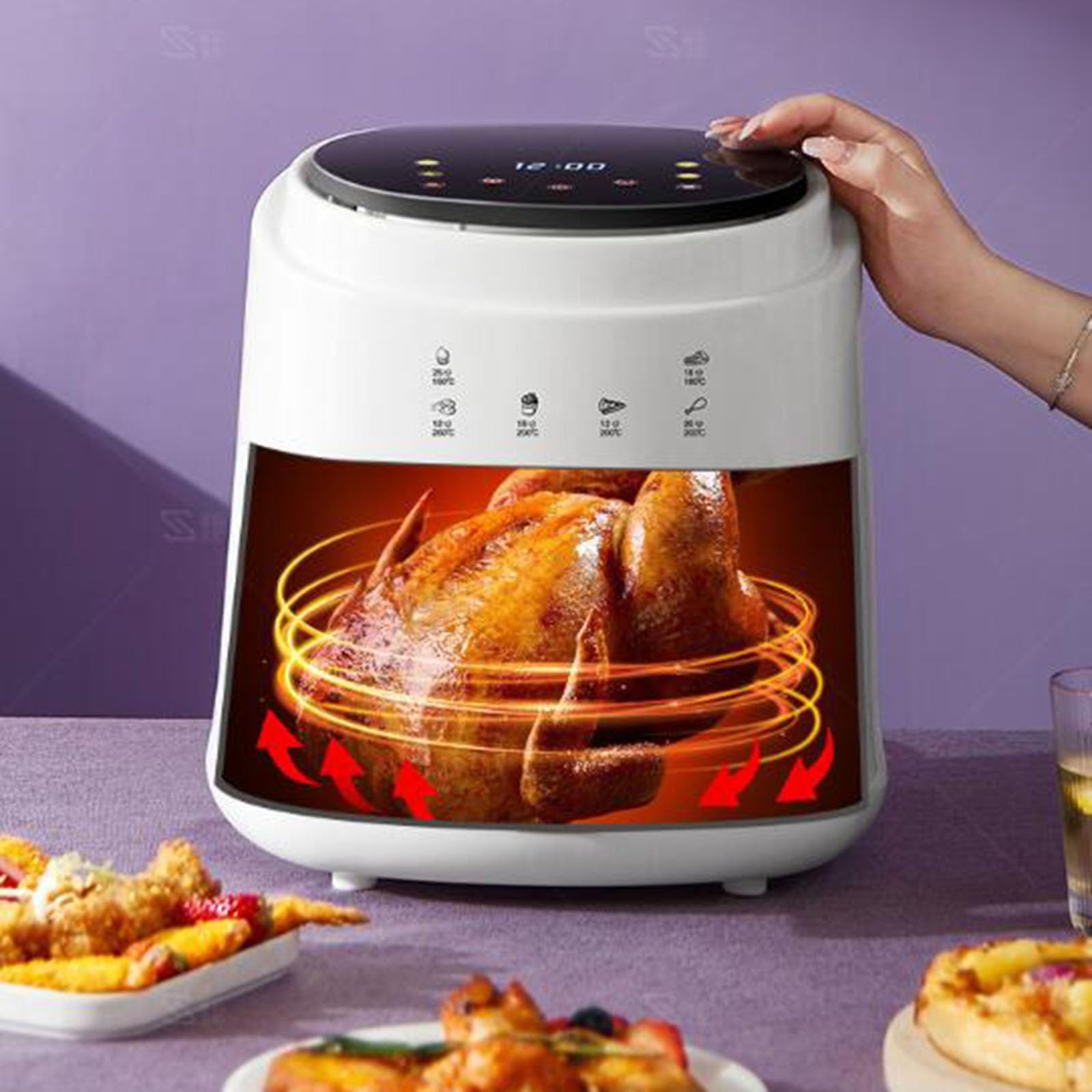Frytkownica powietrzna do użytku domowego, duża pojemność 8 l, wielofunkcyjna, w pełni automatyczna, inteligentna, beztłuszczowa frytkownica powietrzna, ekran dotykowy, nieprzywierający kosz (kolor: