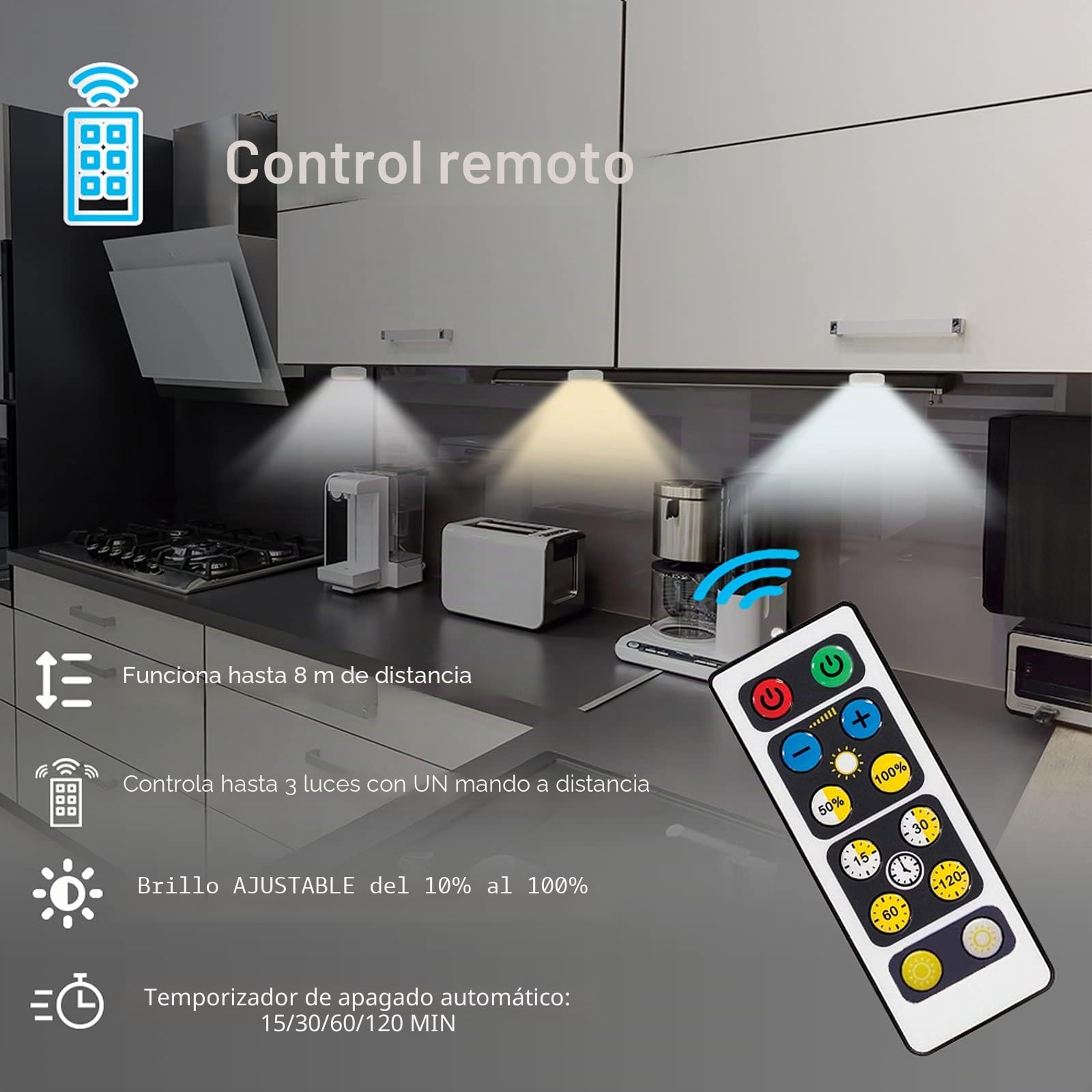 Luces Led Armario a Pilas Inalambrica,Regulable 3 Colores Luz Vitrina LED con Mando a Distancia LED Cocina Bajo Mueble Sin Cable Foco LED Bateria Interior Lámpara Escalera Adhesiva Luz Nocturna Casa