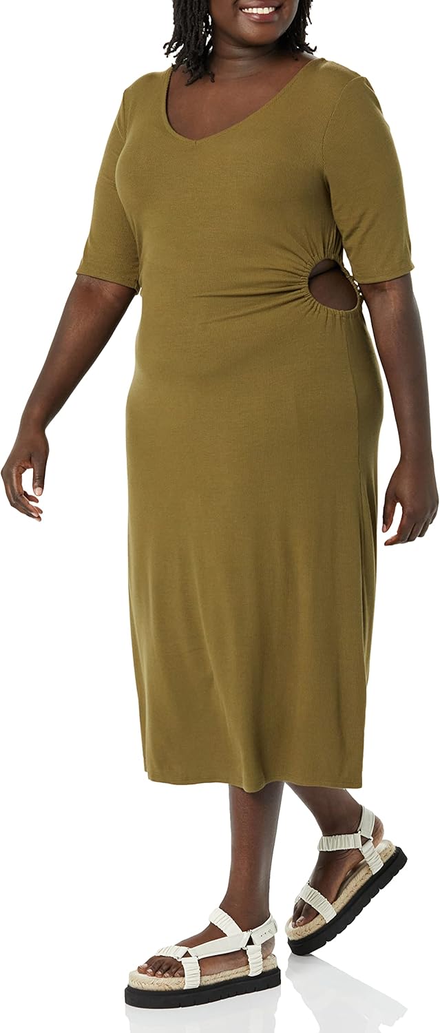 Amazon Essentials Women's Fine Rib Side Cut-Out Dress (Previously Daily Ritual) - Image 4