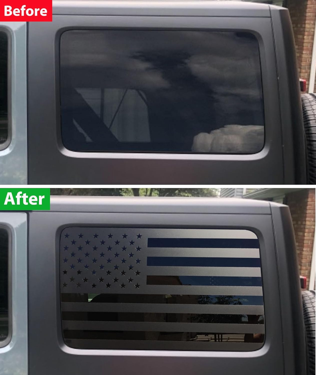 Rear Window American Flag Decal Fits Jeep Wrangler JK JKU 2011-2015 2016 2017 2018 (4-Door Version), Precut Back Side Window Glass USA Flag Vinyl Sticker Exterior Accessories (Matte Black)