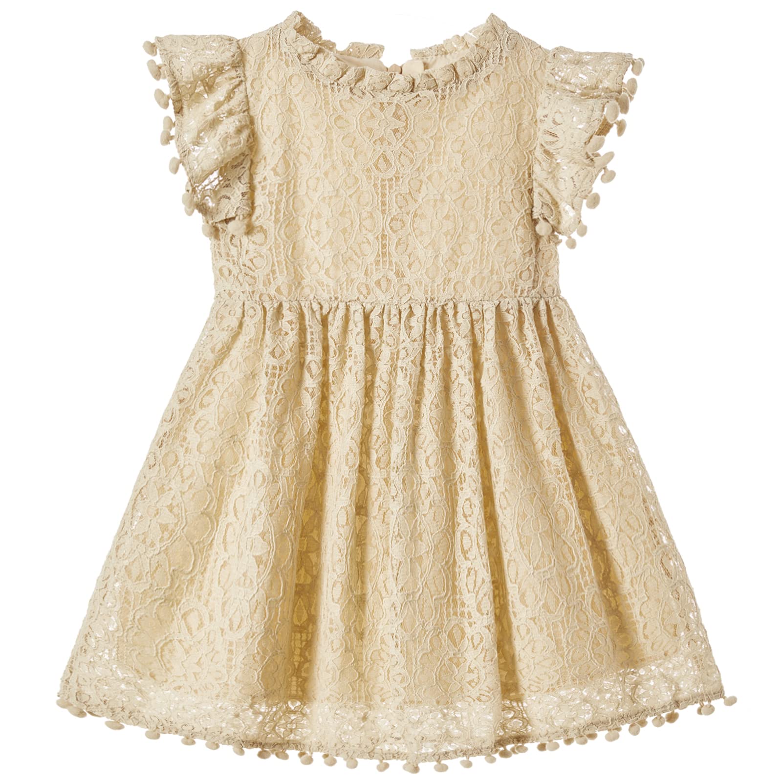Niyage Toddler Girls Elegant Lace Pom Pom Flutter Sleeve Party Princess Dress