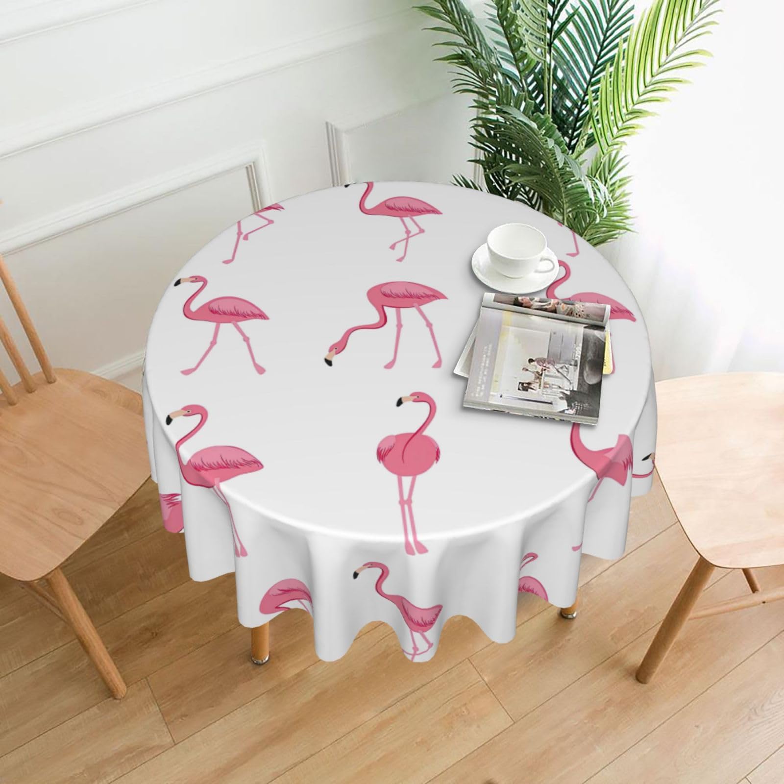 OKFSTY Flamingos on white Print Round Tablecloth 60in for Wedding Elegant Polyester Cover for Party Reception Festive Dinner