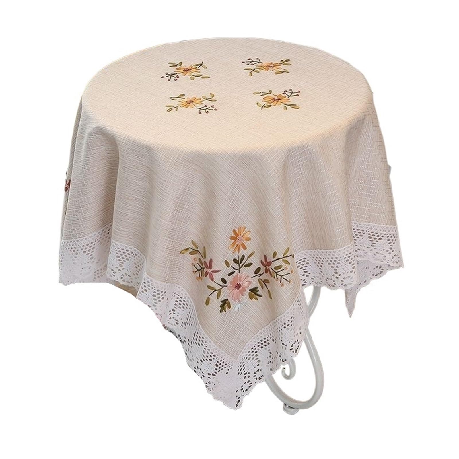 NJIEzhao Embroidered Lace Tablecloth Embroidered Cotton Linen Tablecloth Rectangular White Lace Tea Table Cloth Art Cover European Countryside Living Room(Capose flower 110 * 160)