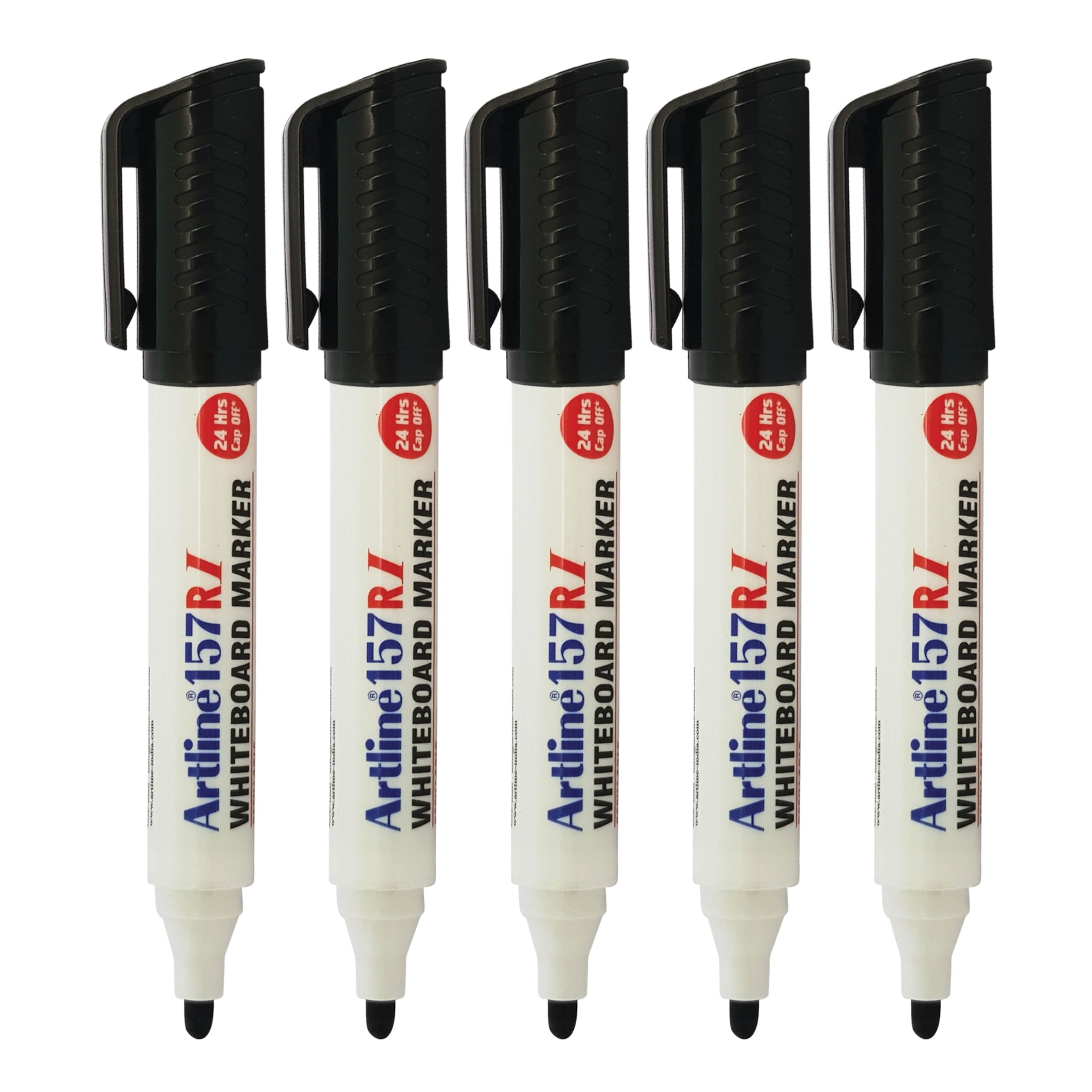 artline 157ri Whiteboard Marker Pens, BLACK, Bold Point (2.0mm), Pack of 5, Easy Wipe Dry Erase Marker Pens, Refillable, School Office Everyday Use