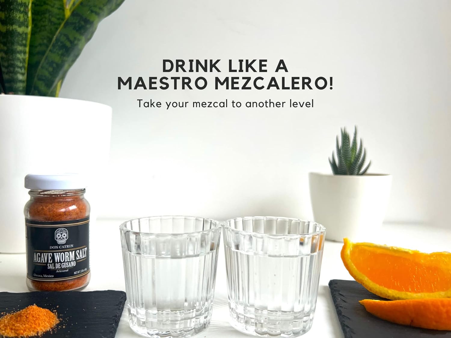 Bundle of Oaxacan Agave Worm Salt and 4 Veladora Shot Glasses