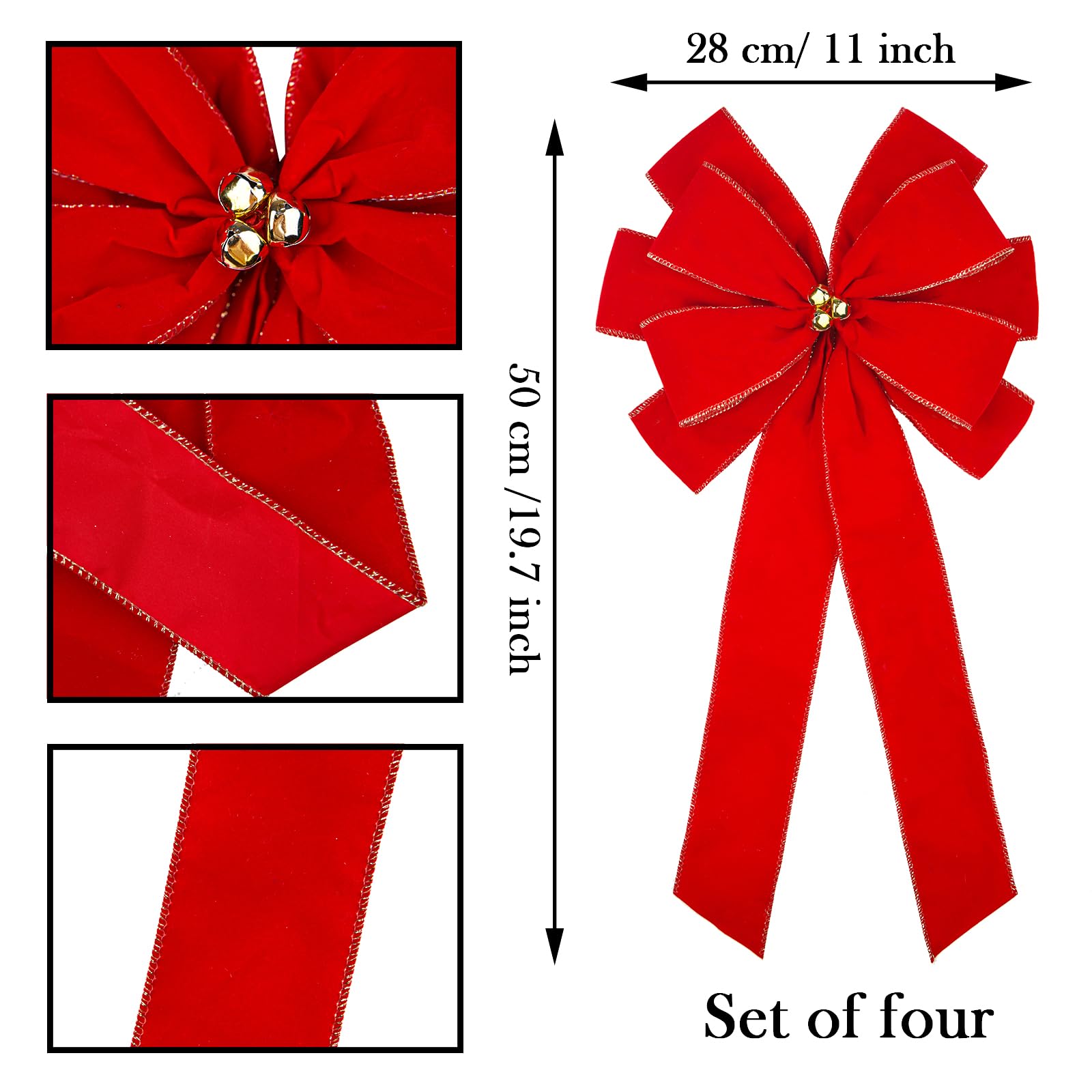 4PCS Large Red Christmas Velvet Bow, 11