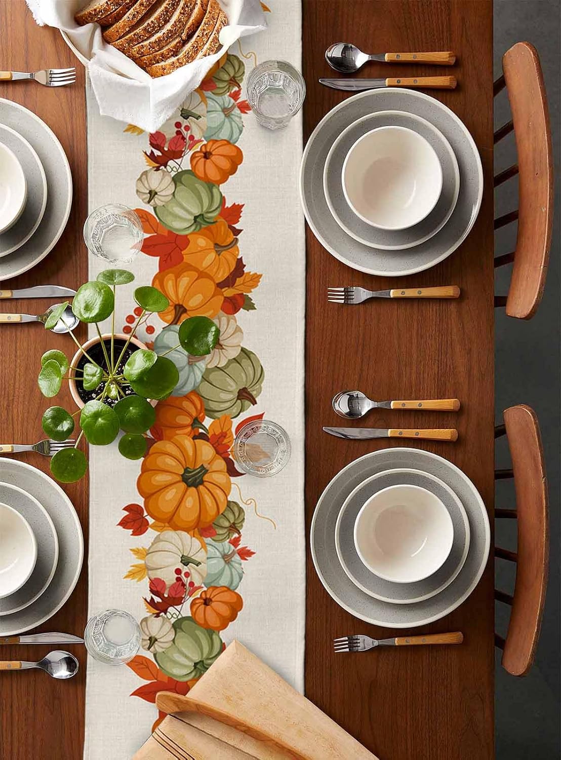 Fall Table Runner 108 inches Long for Kitchen Dining Table Thanksgiving Pumpkin Autumn Maple Leaves Burlap Coffee Table Runners for Family Dinner, Parties, Holiday Gathering 13 x 108 inch