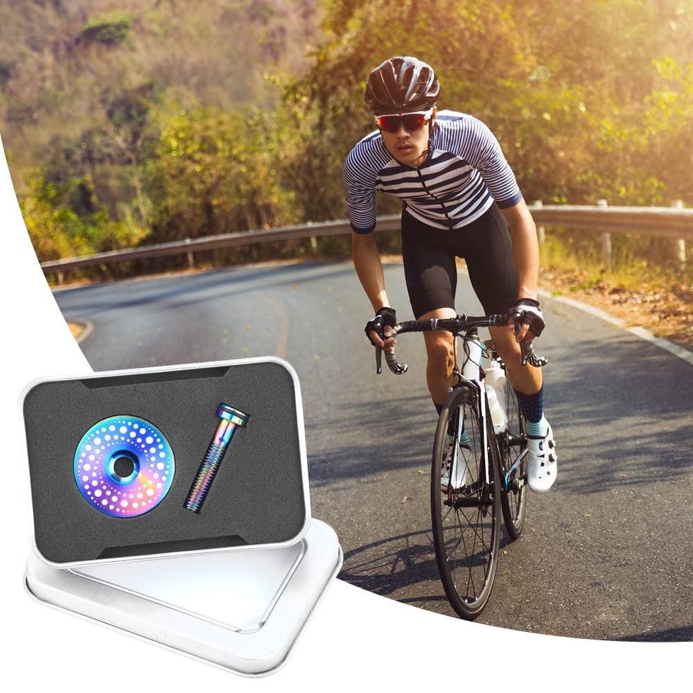 DONGKER Tappo Superiore Cuffia Bici,Copertura Cuffie Bicicletta in Lega Titanio con Bulloni per MTB Bici da Strada