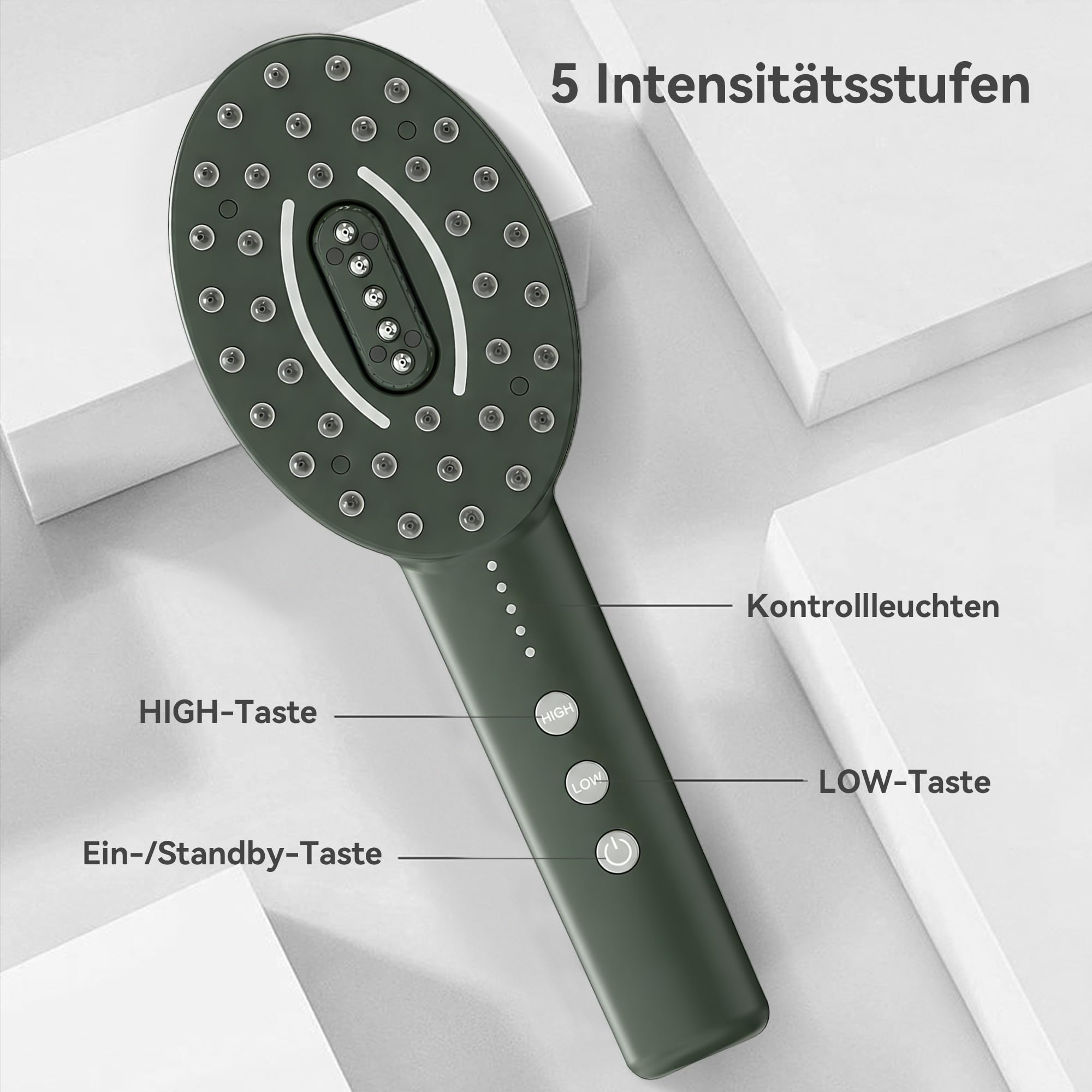 Elektrische Kopfhautmassagebürste Kopfmassagegerätmit Rot-Blau-Licht, 5 Vibrationsstufen, Silikonzähne, USB Aufladung Massagekamm für Kopfhautpflege & Haarentspannung