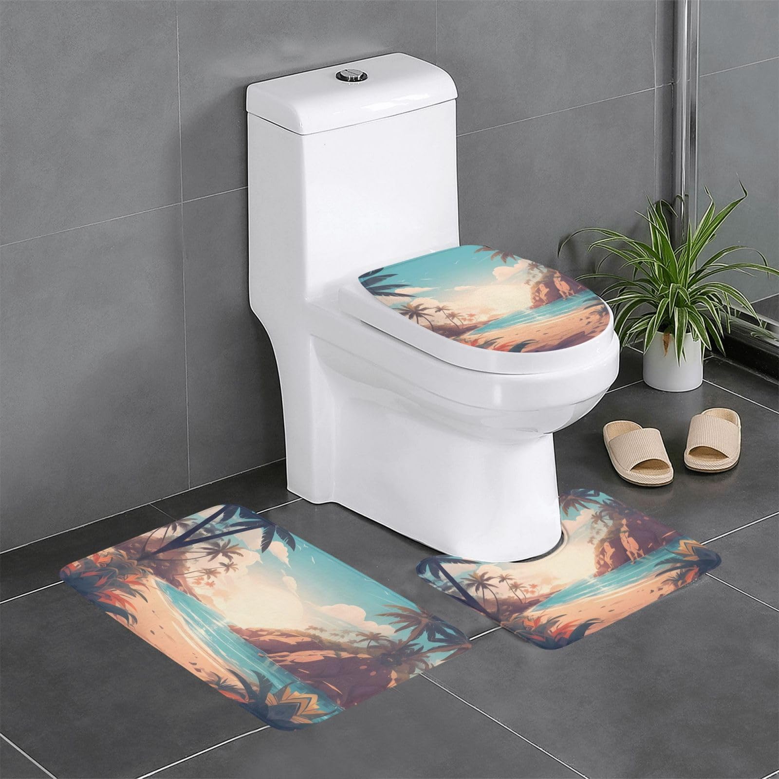 Tapis de salle de bain Dream Beach lot de 3 avec contour pour toilettes