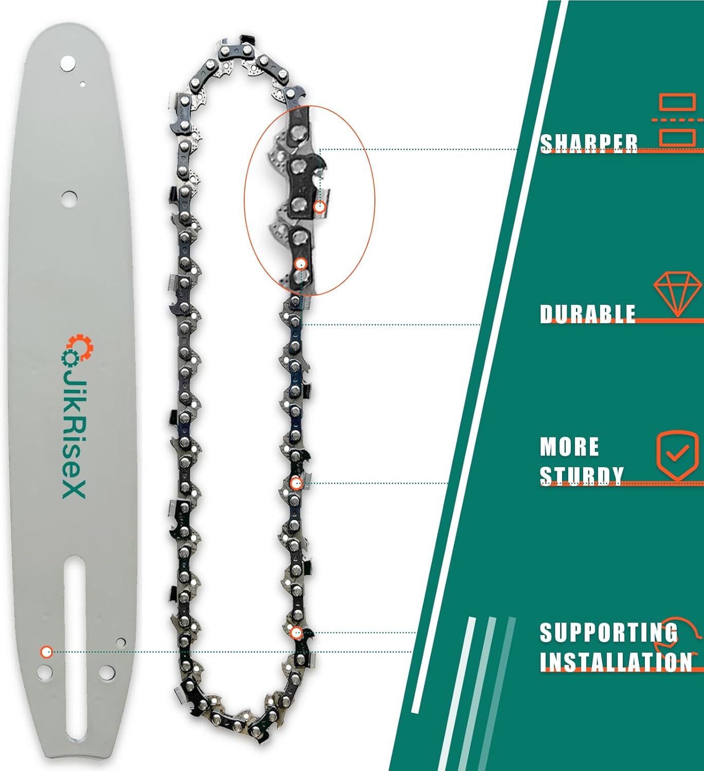 10 Inch Chainsaw Guide Bar and Chain Combo,Fits Ryobi,Sunjoe, Ego, Echo, Craftsman, Fits Milwaukee M18 Pole Saw,3/8” LP Pitch.043” Gauge, 40 Drive Links(3 Chains+ 1 Bar)