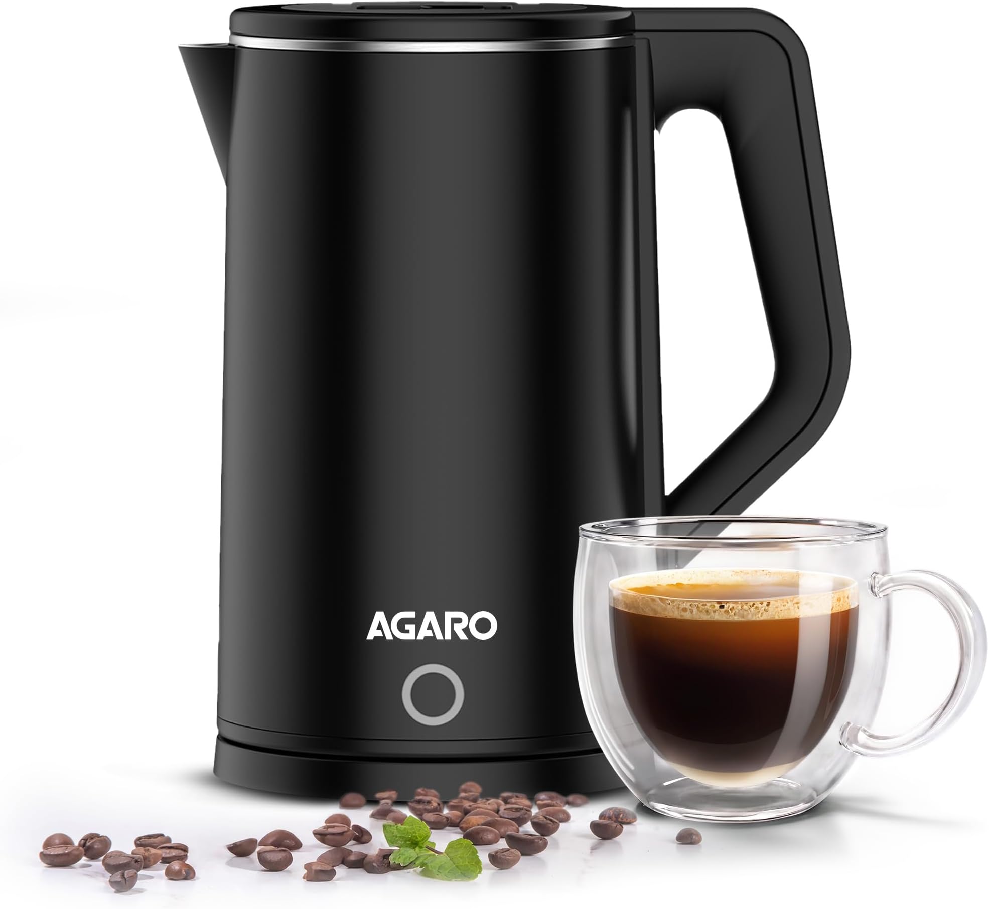 AGARO Elegant Premium Electric Kettle,Extra Large,1.8L,Cool Touch Handle,Double Layered Kettle,Stainless Steel Inner Body,Auto Shut Off,1500 Watts,Portable,Black,1.8 Liter