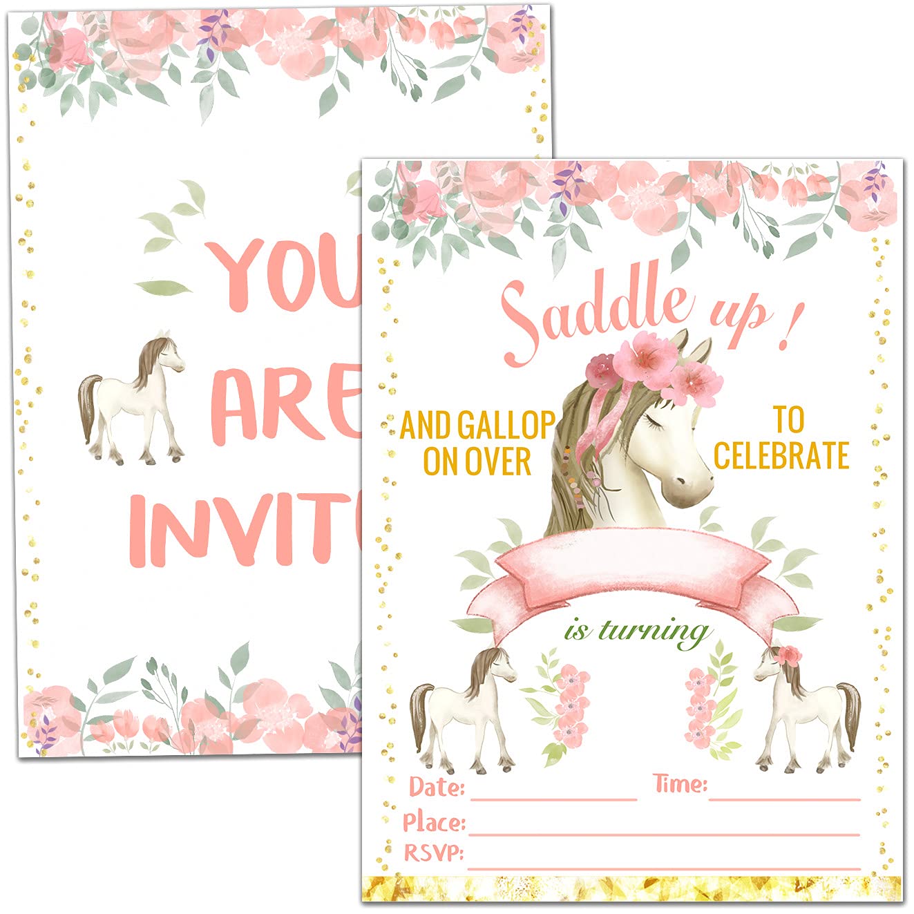 Nopoben Unicorn Birthday Party Invitation Cards, Pony Birthday Party Invitation Celebration，Party Supplies, Favors, 20 Cards With 20 Envelopes – (