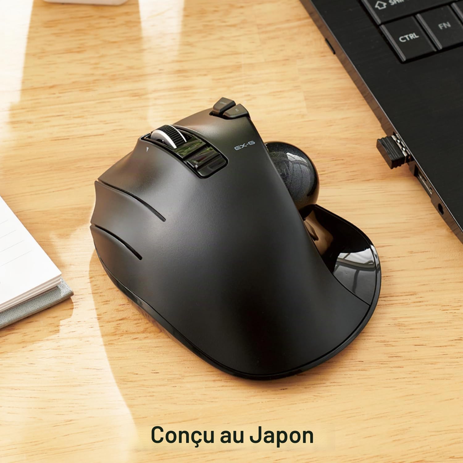 ELECOM-Japan Brand- Wireless Trackball Mouse for Left Hand, Thumb Operated Model, Ergonomic Grip, Tilt Function, 6 Buttons, Black/M-XT4DRBK