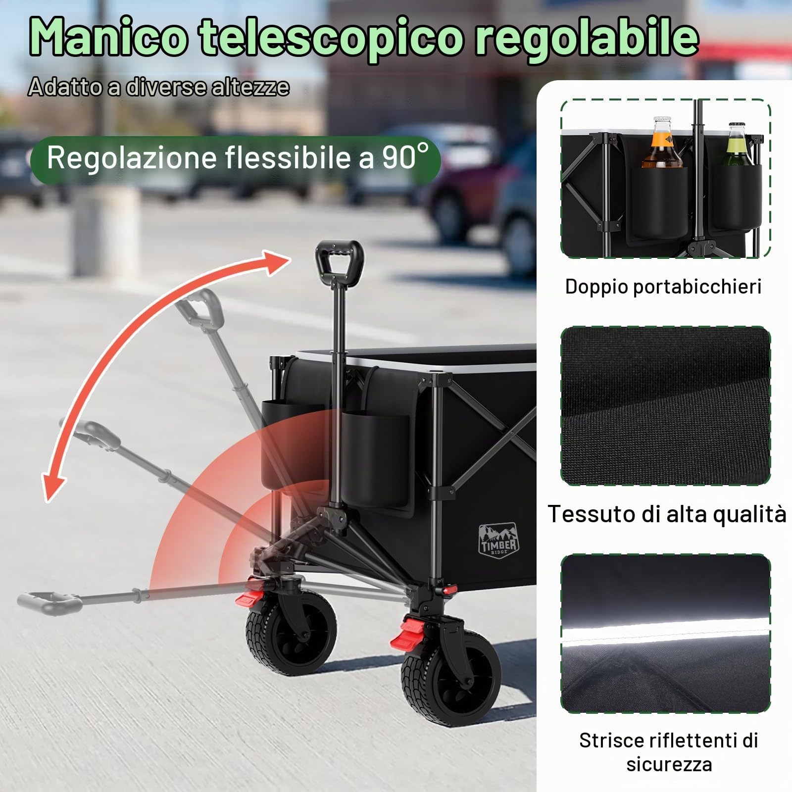 TIMBER RIDGE Trolley da festival con ruote, 300 l, compatto, pieghevole, carrello da spiaggia, carrello da campeggio con freni, carrello da giardino per carichi pesanti, carro da pesca e picnic, con