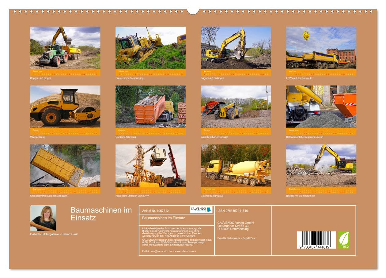 Baumaschinen im Einsatz (hochwertiger Premium Wandkalender 2026 DIN A2 quer), Kunstdruck in Hochglanz: Kran,Bagger,Walze,Raupe und LKWs auf einer Großbaustelle (CALVENDO Orte)