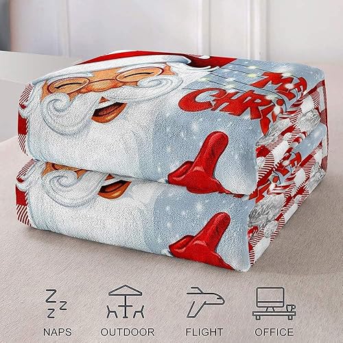 Vista 47 de LUVIVIHOME Manta de Feliz Navidad, bolas de Navidad azules doradas, manta de invierno con copos de nieve, manta individual, acogedora manta cálida