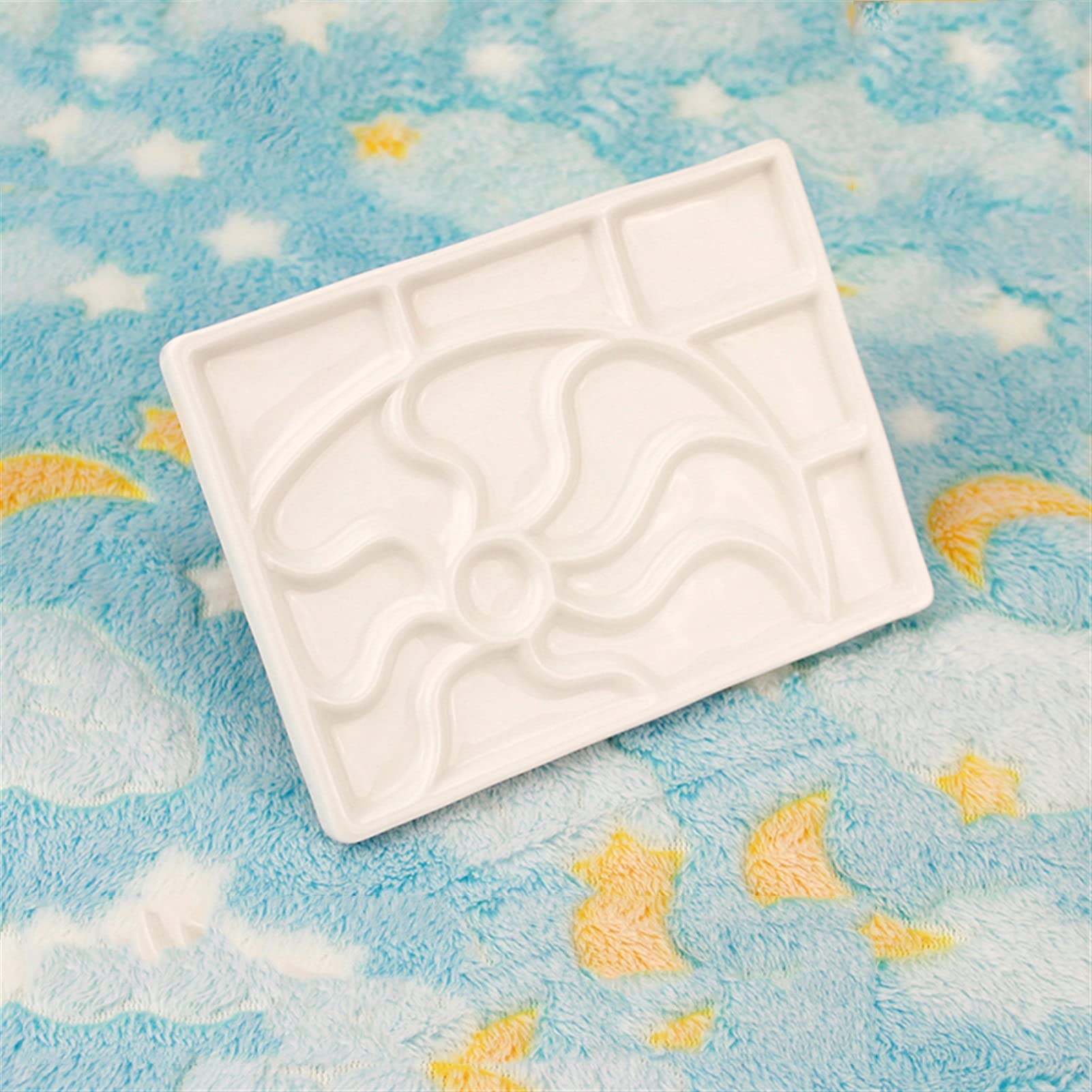 Paleta de cerámica for artistas, bandeja de porcelana for acuarela, paleta for mezclar flores, rectangular, ondulada, gouache, acrílico y óleo, ideal for amantes del arte.