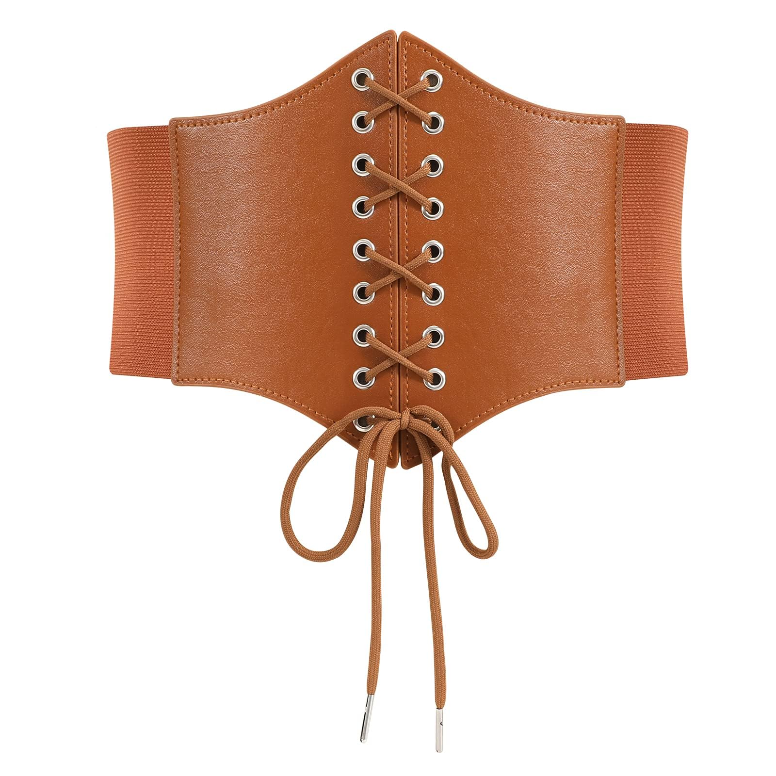 WERFORU Frauen Tied Waspie Gürtel,Breiter Schnürgürtel Korsett Elastische Taille Gürtel für Halloween Party Braun