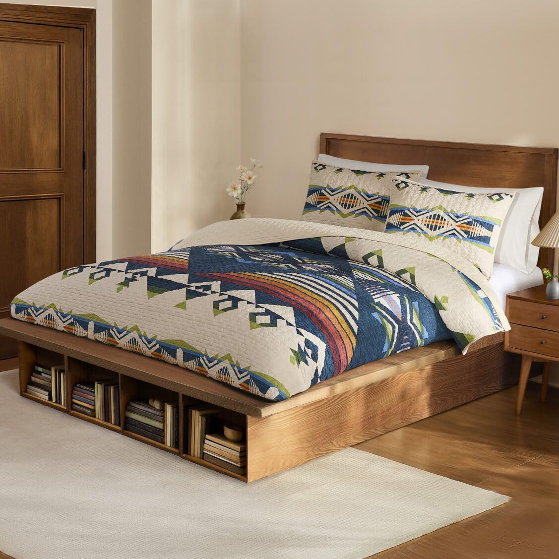 Pendleton Full/Queen Quilt Set – 100% Cotton 3 Piece Quilt Set with Shams, Soft Lightweight Bedding for Queen Size Bed, Tan Comforter Alternative, Queen Bedding Set (Creekside)