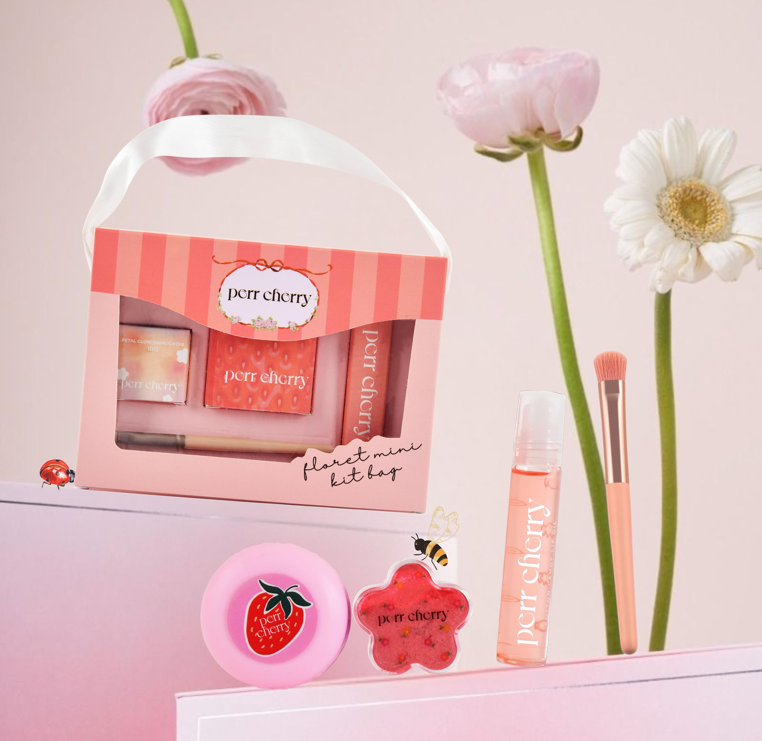Perr Cherry 4 PCS Organic Makeup Kit for Kids & Girls | 100% Natural & Skin Friendly Makeup Set | Birthday Gift for 6 7 8 9 10 11 12-16 Years Old | Includes Eye & Cheek Highlighter, Lip & Cheek Tint, Lip Oil, Brush (Pack of 2, 8 count, Assorted Colour)-image-41