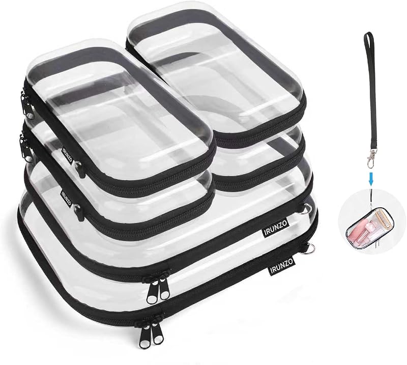 Necessaire transparente com zíper e alça para mão iRUNZO, estojo rígido de plástico PET, Pacote com 6