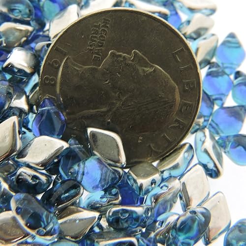 Miniatura 4 de Cuentas de cristal checo GemDuo Beads, cuentas en forma de diamante de 2 agujeros, 0.197x0.315 in, 0.35 oz, retroiluminadas aguamarina/rosa