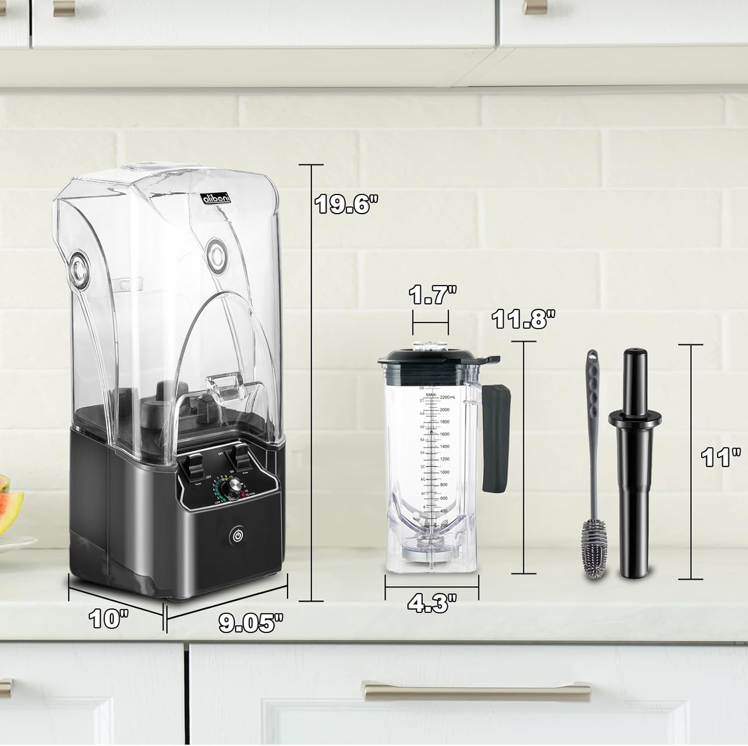 Commercial Blender for Smoothies 2200W with Soundproof Cover, 2200 ML, 15 Speeds, 6-leaves Stainless Steel Blade,Heavy Duty Blender for Restaurant,Ice Crush,Shakes, 9.5"D x 9"W x 19.7"H (Grey) - Image 6